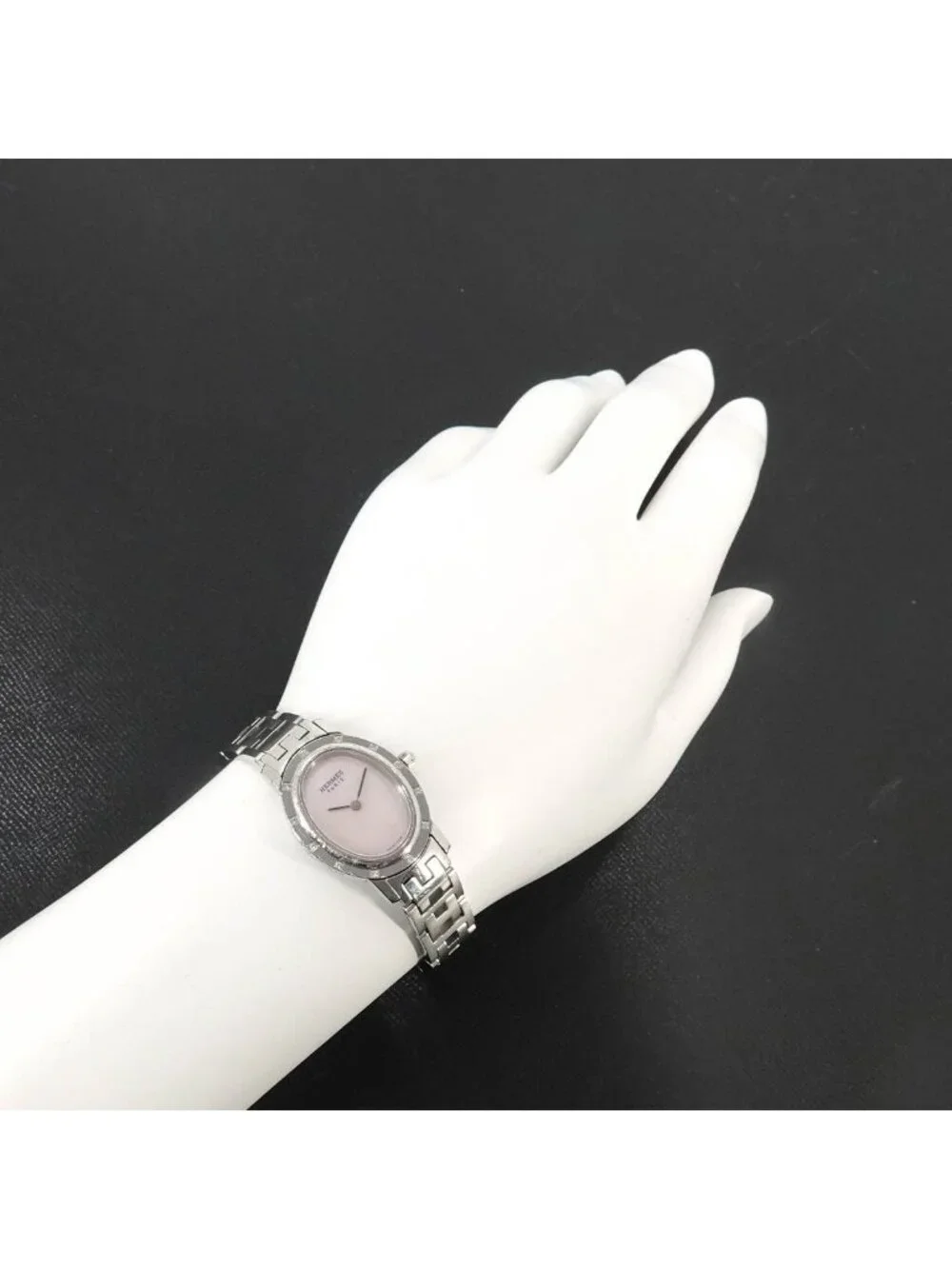 Hermes Clipper Nacre Oval Vintage Watch Diamond Bezel Quartz
